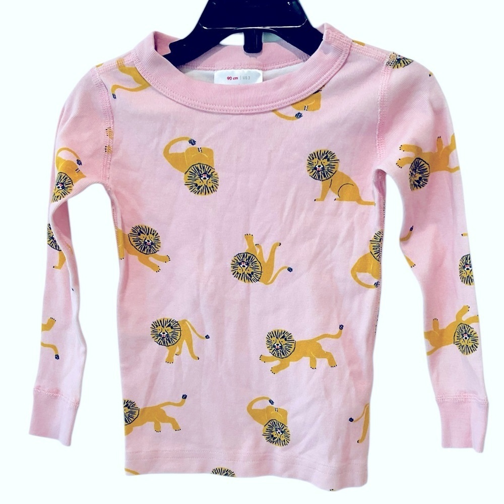 Hanna Andersson Organic Cotton Lion Print Pajama Top Pink 3T EUC